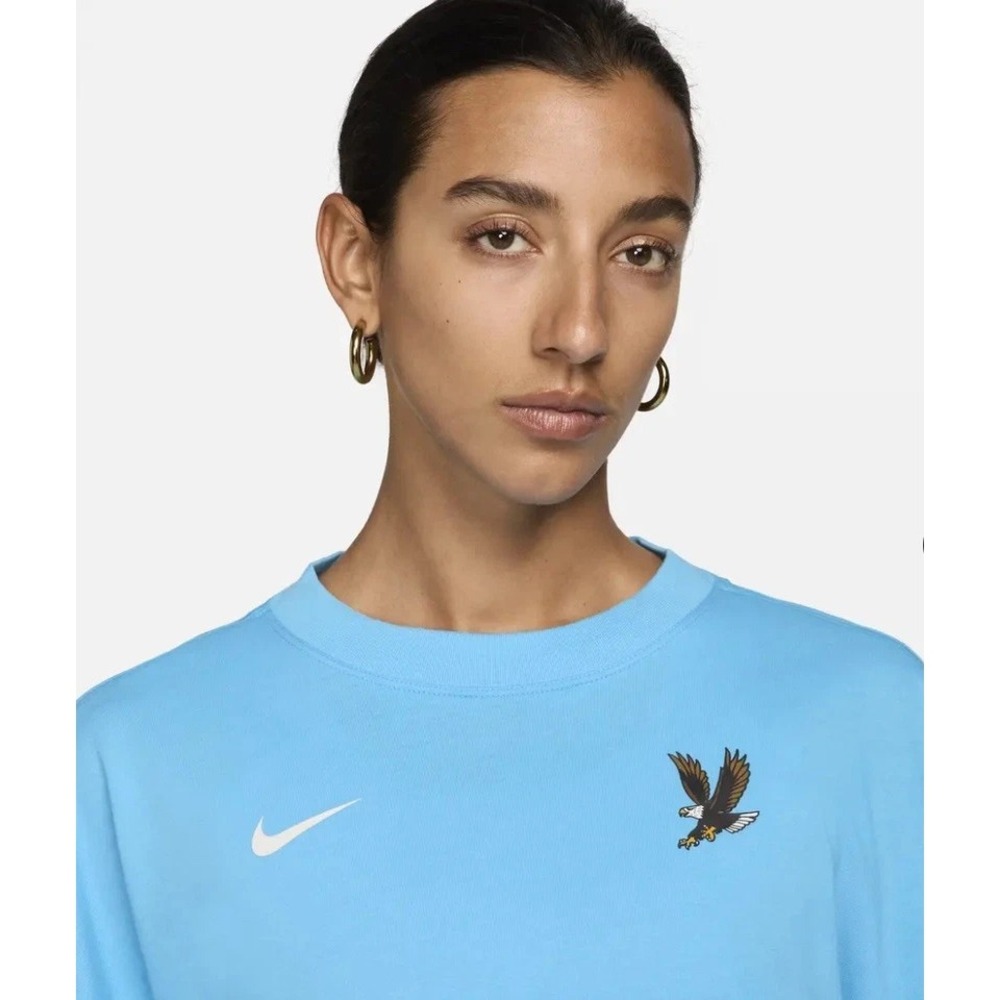 Sz Large WMNS NIKE USA Essentials Long Sleeve Top Baltic Blue FN0974 416 - New - Picture 2 of 6